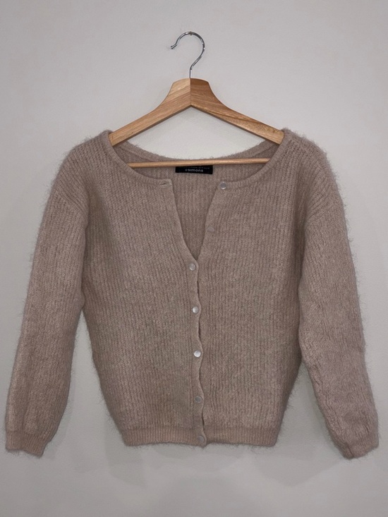 Simons Sweaters - Simons Taupe Fuzzy Button-Up Cardigan